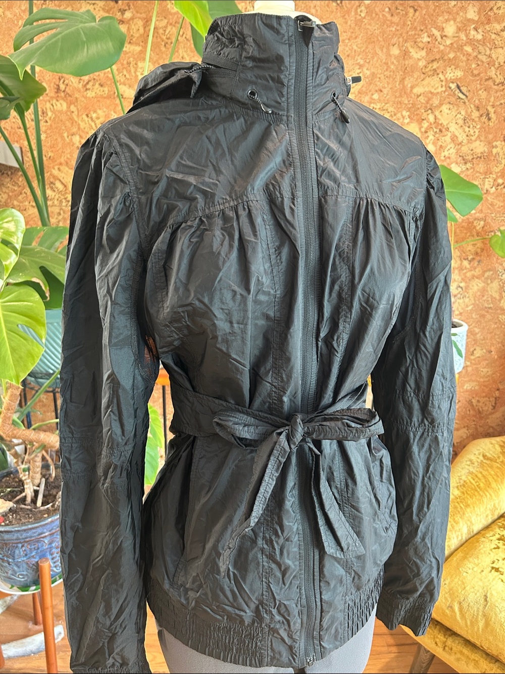 lululemon athletica Black Hooded Athletic Nylon Jacket with Tie Waist